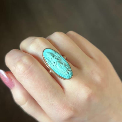 Sterling & 14K Gold Turquoise Carved Tara Buddha Ring