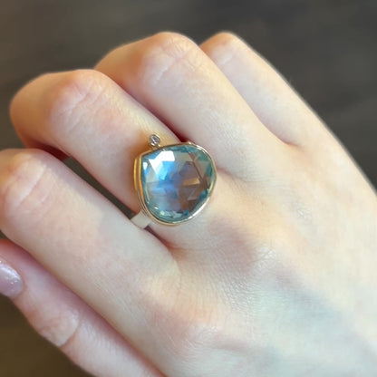 Sterling & 14K Gold Teardrop Sky Blue Topaz & Diamond Ring