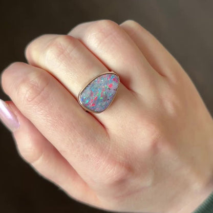 Sterling & 14K Gold Boulder Opal Ring
