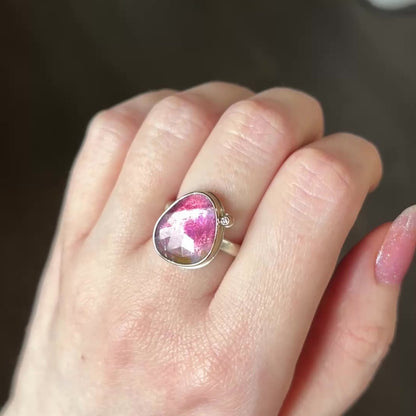 Sterling & 14K Gold Pink Tourmaline & Diamond Ring