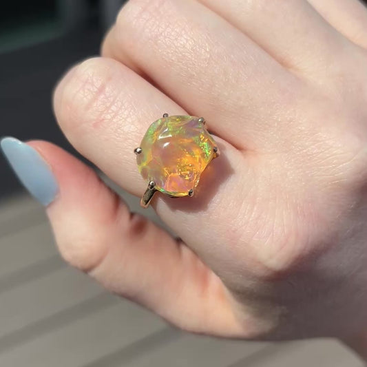 14K Gold Mexican Fire Opal Multi-Prong Ring