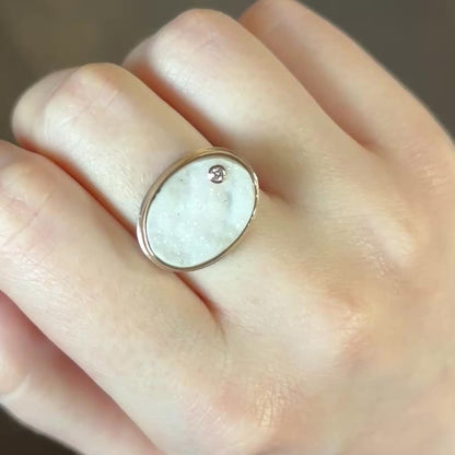 Sterling & 14K Gold Brazilian White Drusy & Diamond Ring