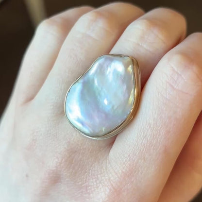 Sterling & 14K Gold Large Cultured Pearl Ring
