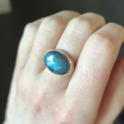 Sterling & 14K Gold Oval Labradorite Ring
