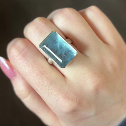 Sterling & 14K Gold Rectangular Aquamarine Ring