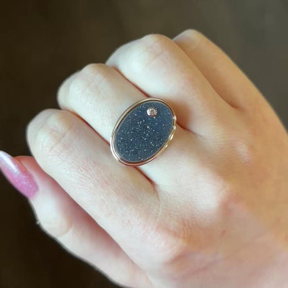 Sterling & 14K Gold Brazilian Black Drusy & Diamond Ring