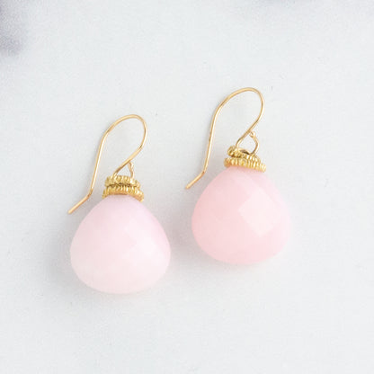 14K Gold Pink Peruvian Opal Earrings