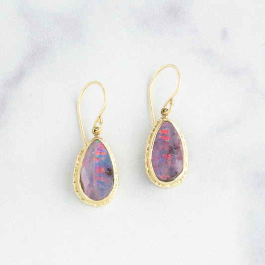 14K Gold Boulder Opal Ruffled Edge Earrings