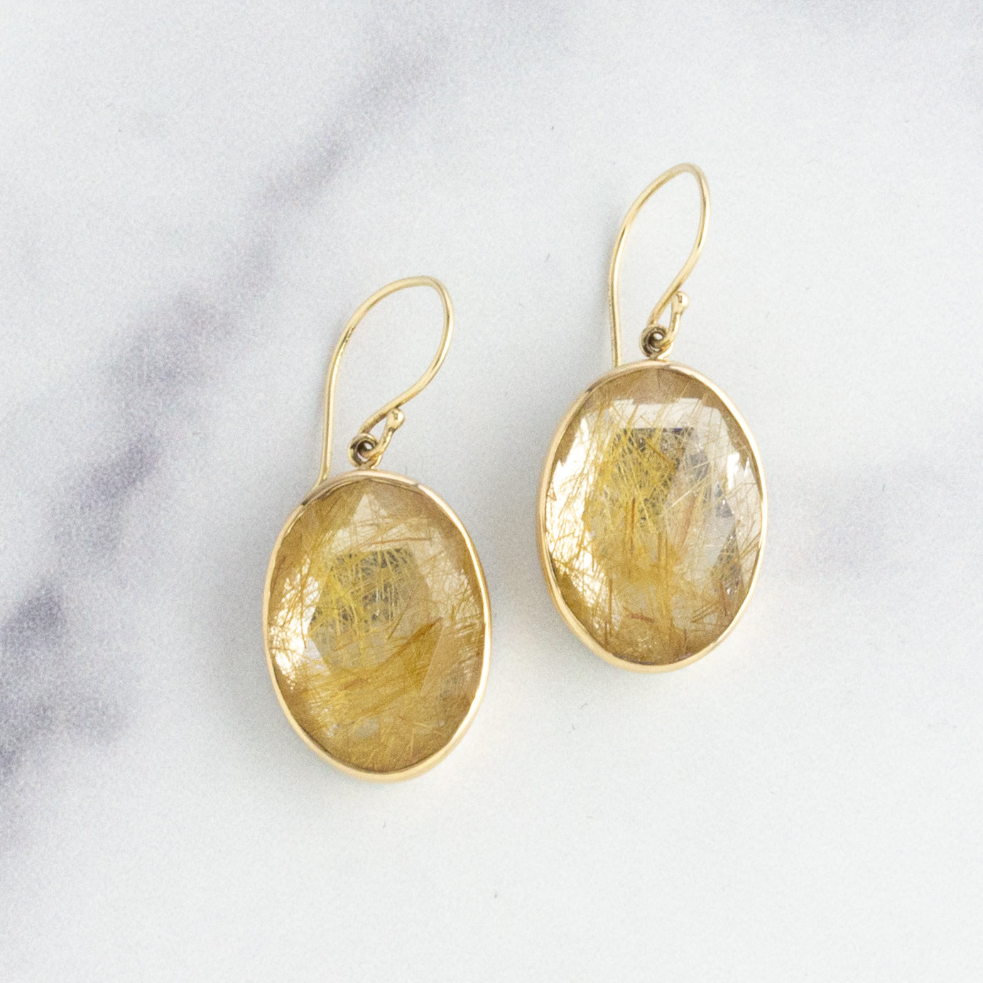 Sterling & 14K Gold Oval Golden Rutilated Quartz Earrings