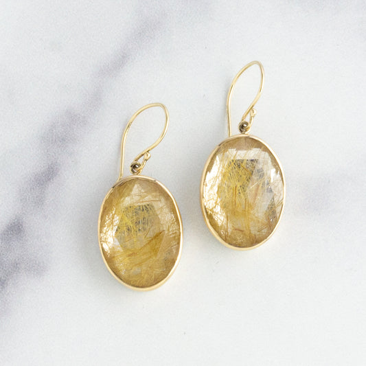 Sterling & 14K Gold Oval Golden Rutilated Quartz Earrings