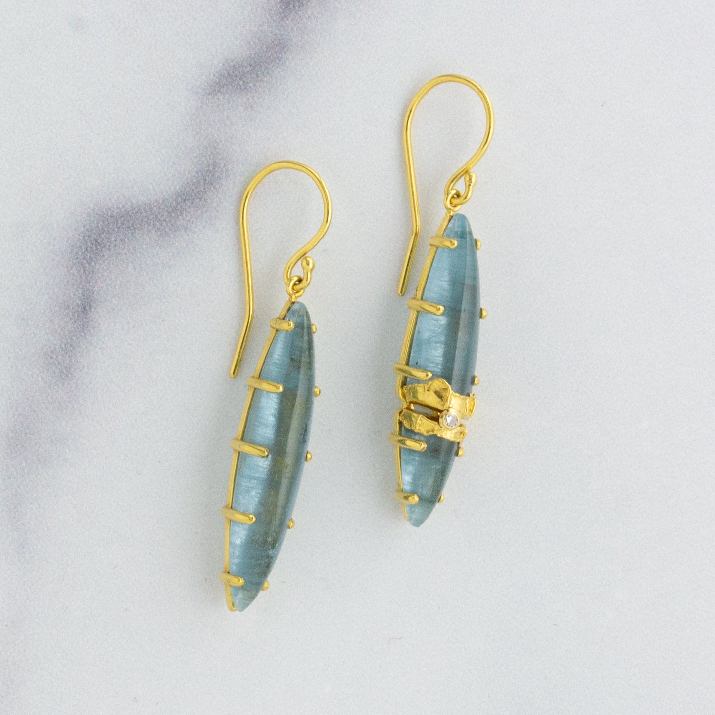 22K Golden Joinery Aquamarine & Diamond Prong Earrings