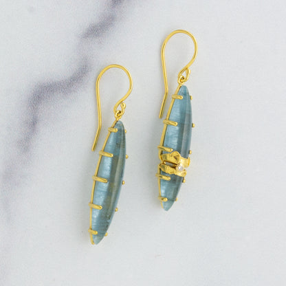 22K Golden Joinery Aquamarine & Diamond Prong Earrings