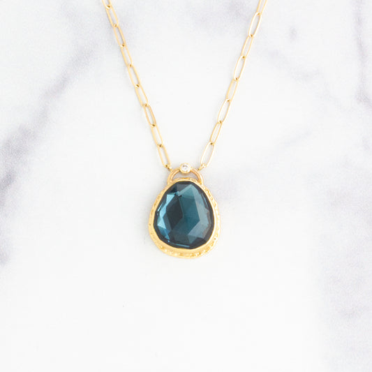14K Gold London Blue Topaz and Diamond Necklace