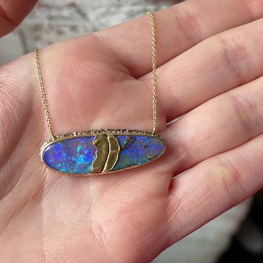 18 & 22K Golden Joinery Boulder Opal Necklace