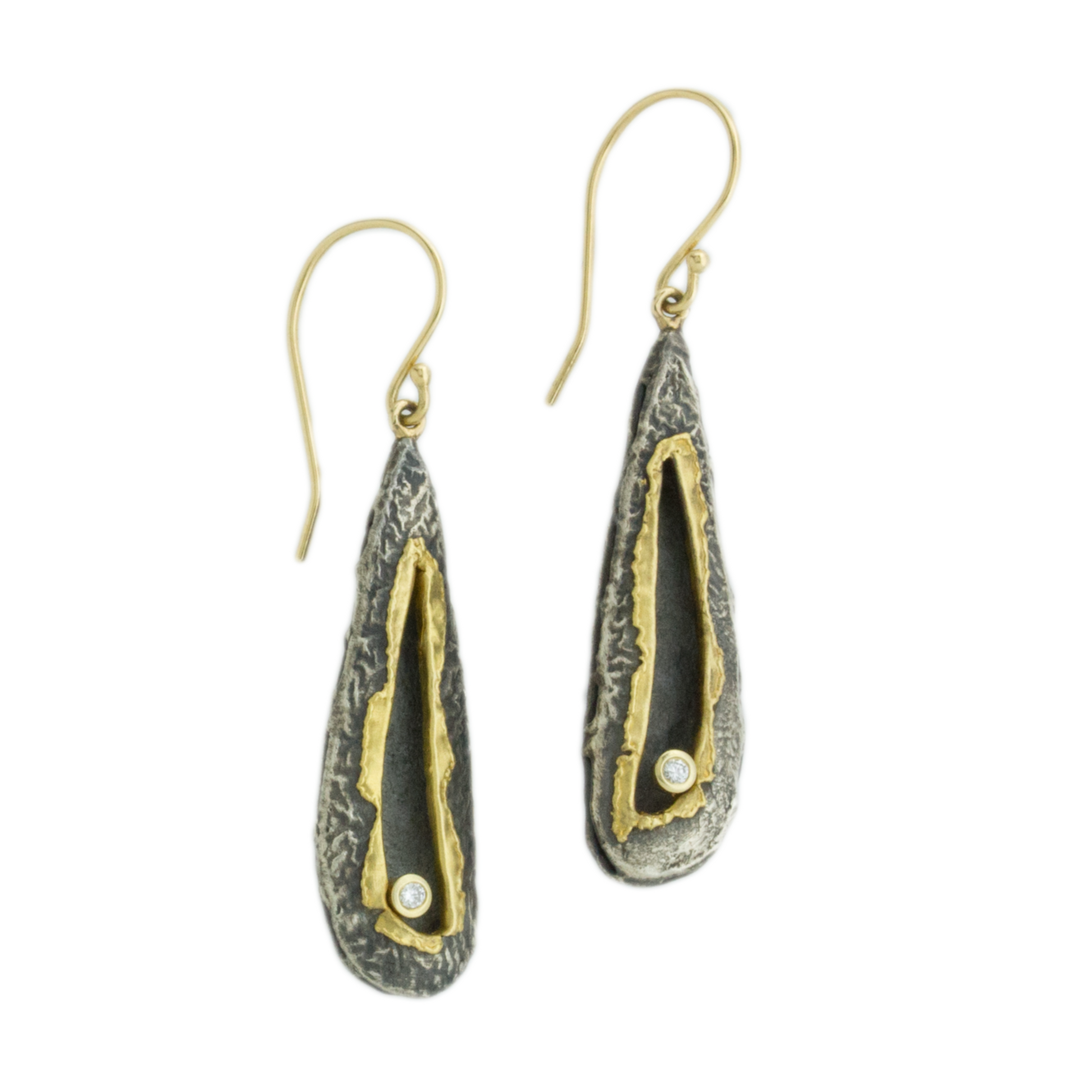 Oxidized Sterling & 18K Gold Diamond Domed Wing Earrings