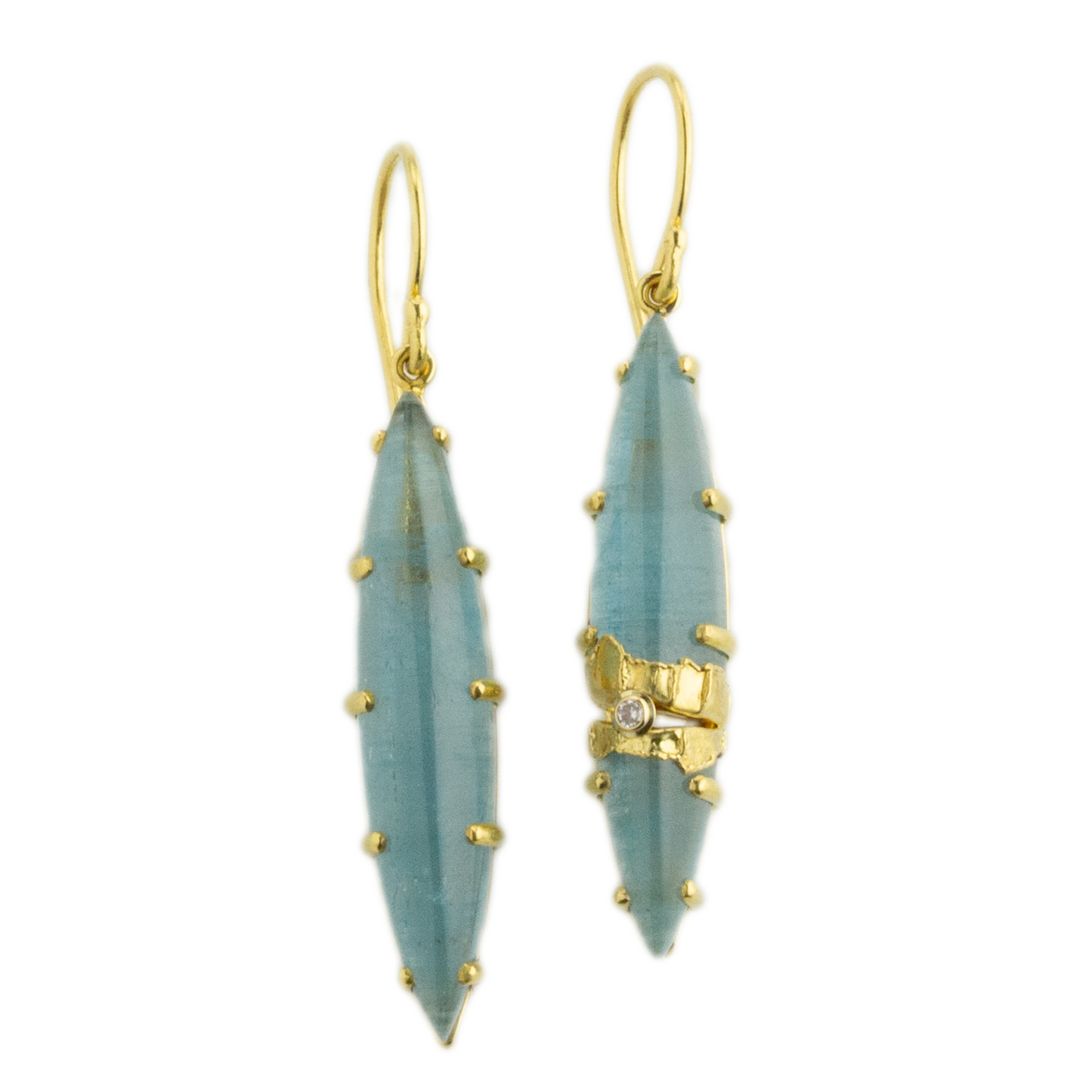 22K Golden Joinery Aquamarine & Diamond Prong Earrings