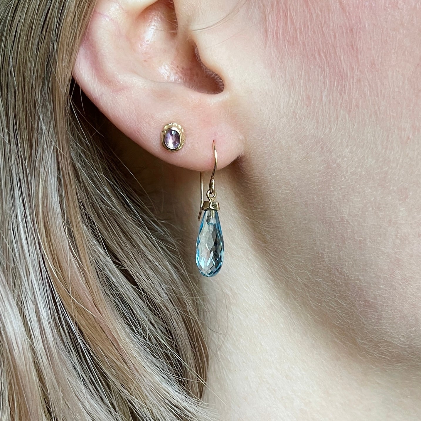 14K Gold Sky Blue Topaz Earrings