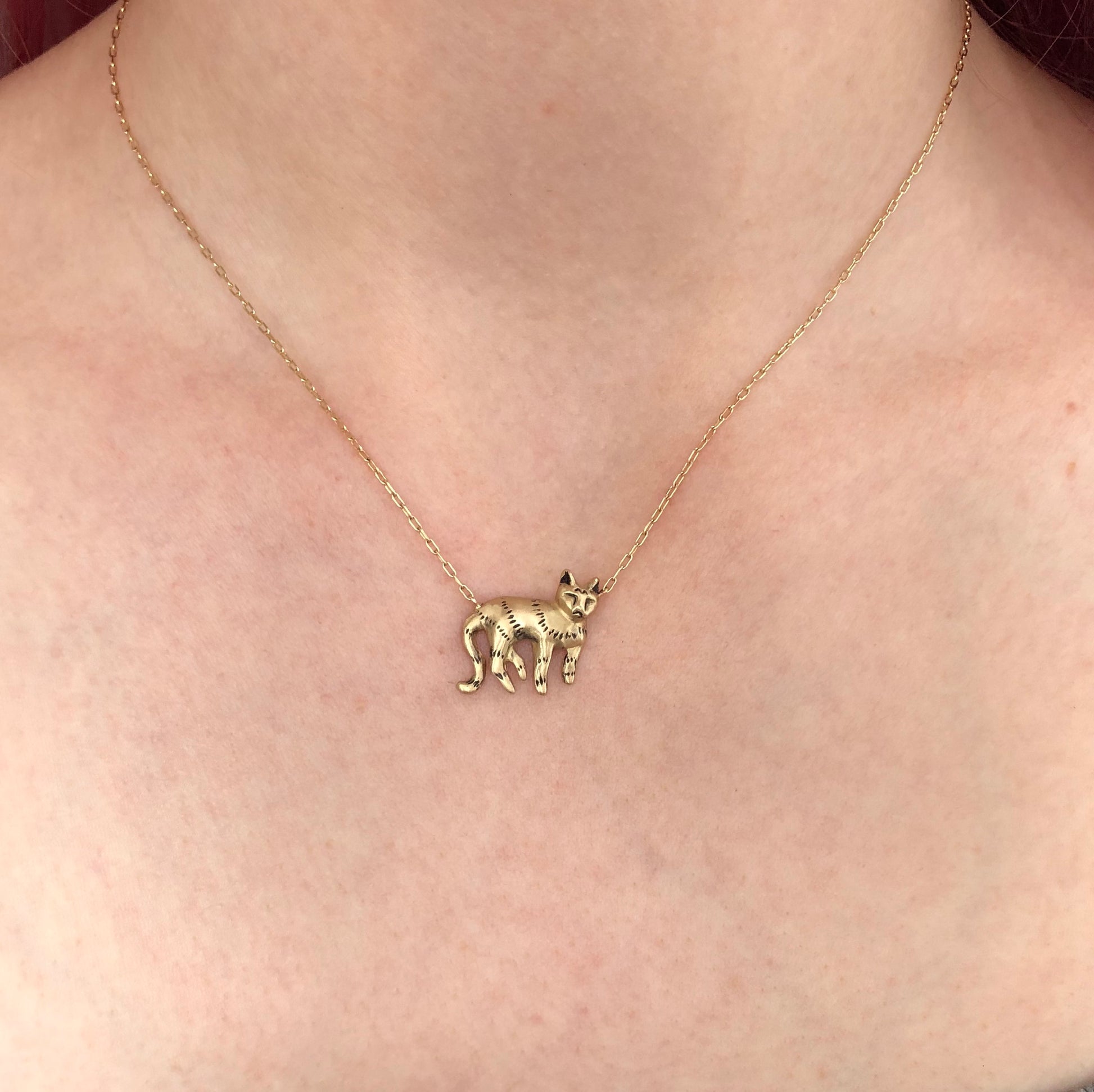14K Gold Cat Necklace