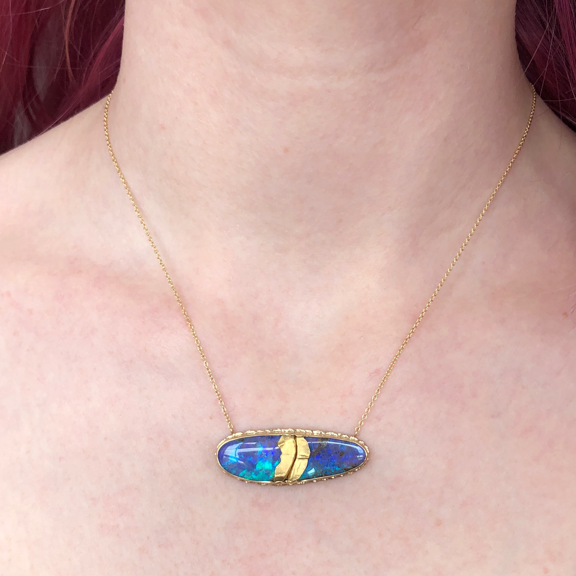 18 & 22K Golden Joinery Boulder Opal Necklace