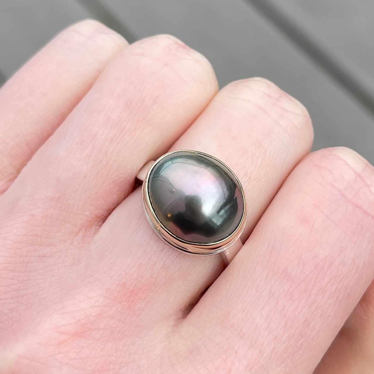 Sterling & 14K Gold Small Tahitian Pearl Ring