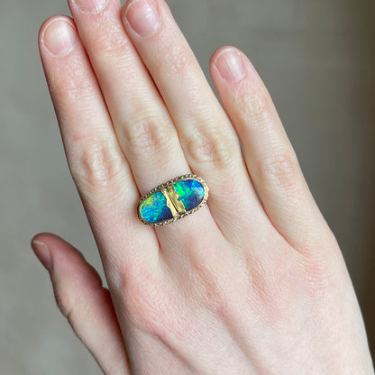 18 & 22K Golden Joinery Boulder Opal Ring