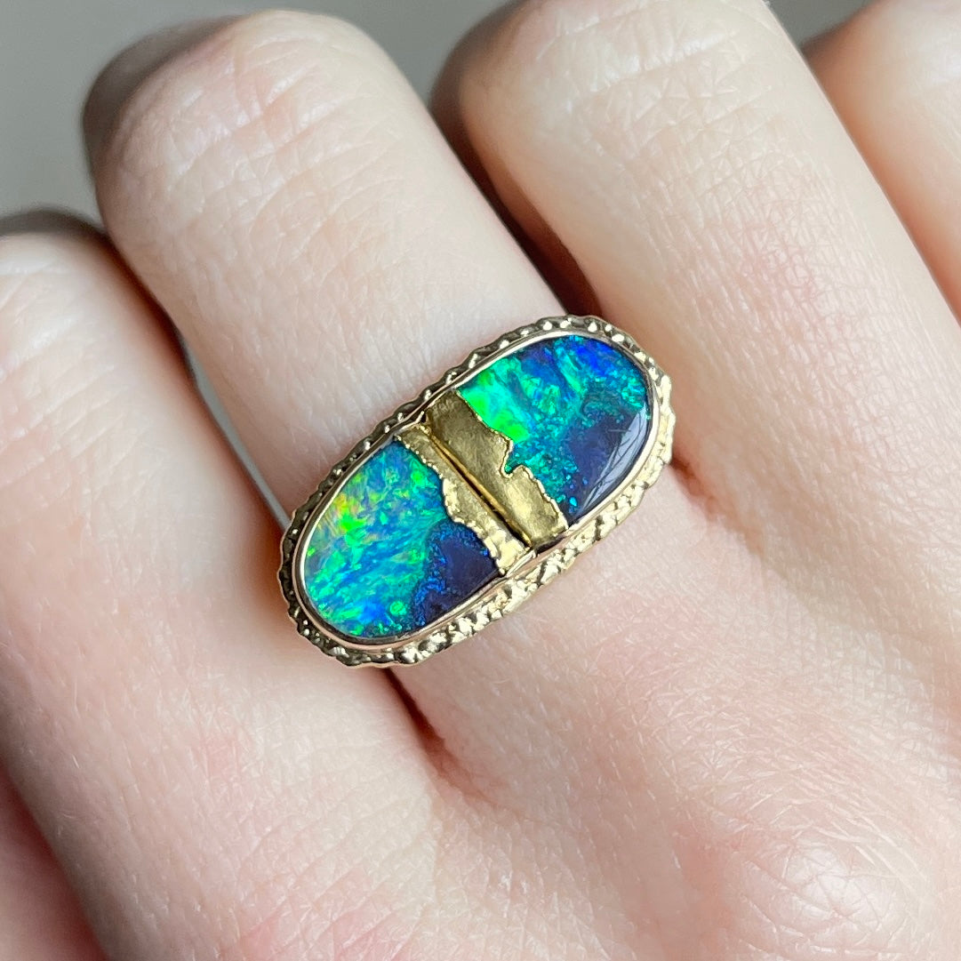 18 & 22K Golden Joinery Boulder Opal Ring