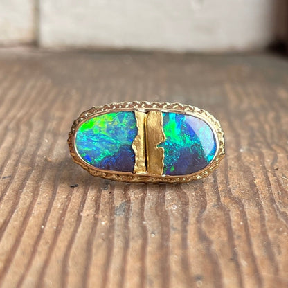 18 & 22K Golden Joinery Boulder Opal Ring