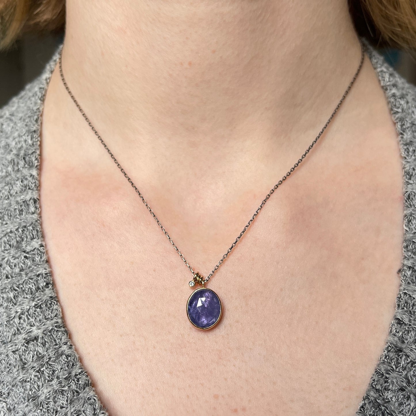 Oxidized Sterling & 14K Gold Tanzanite Necklace