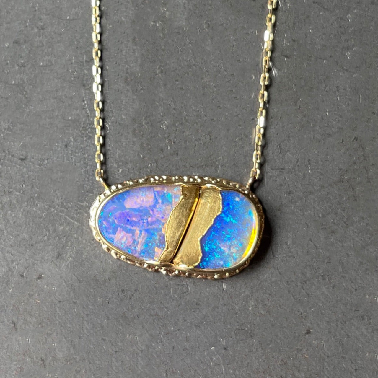 18 & 22K Golden Joinery Opalized Wood Necklace