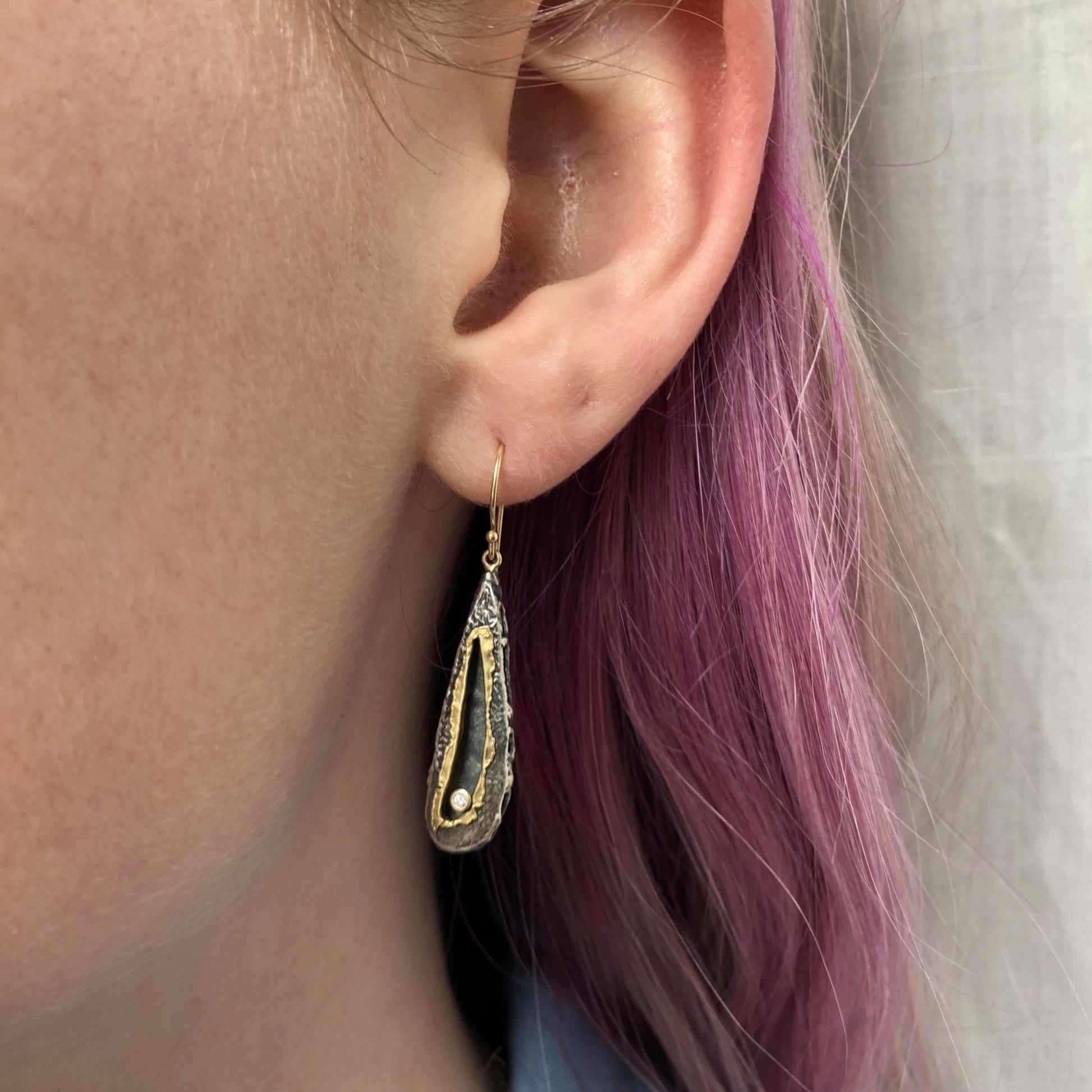 Oxidized Sterling & 18K Gold Diamond Domed Wing Earrings