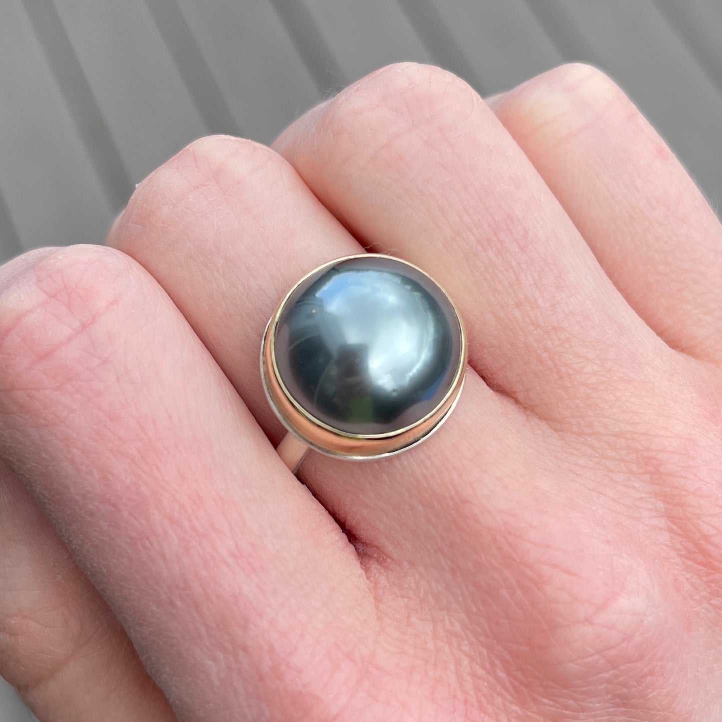 Sterling & 14K Gold Round Tahitian Pearl Ring