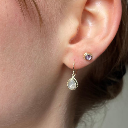14K Gold 1.40 ct Rustic Diamond Ruffled Edge Earrings