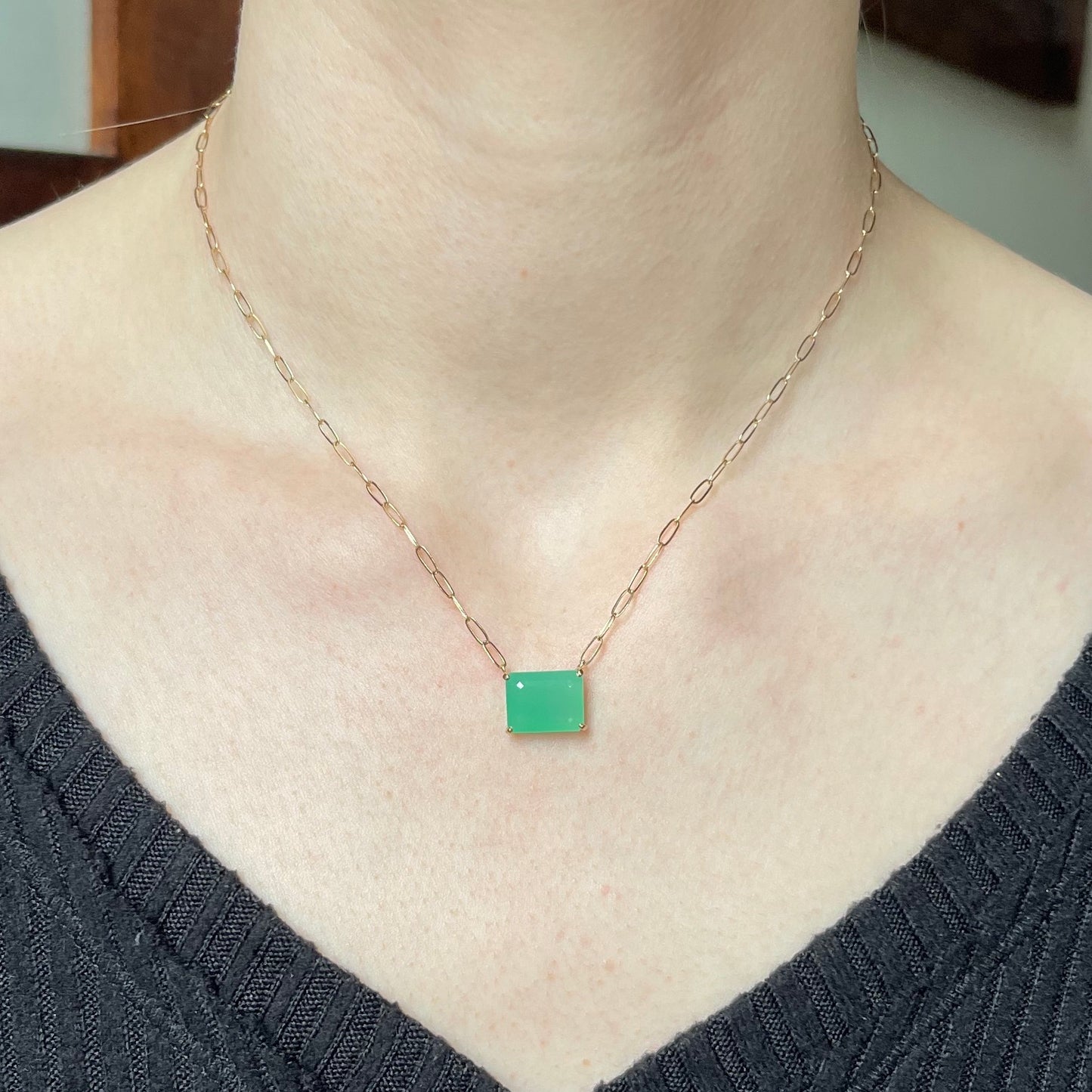 14K Gold Chrysoprase Necklace