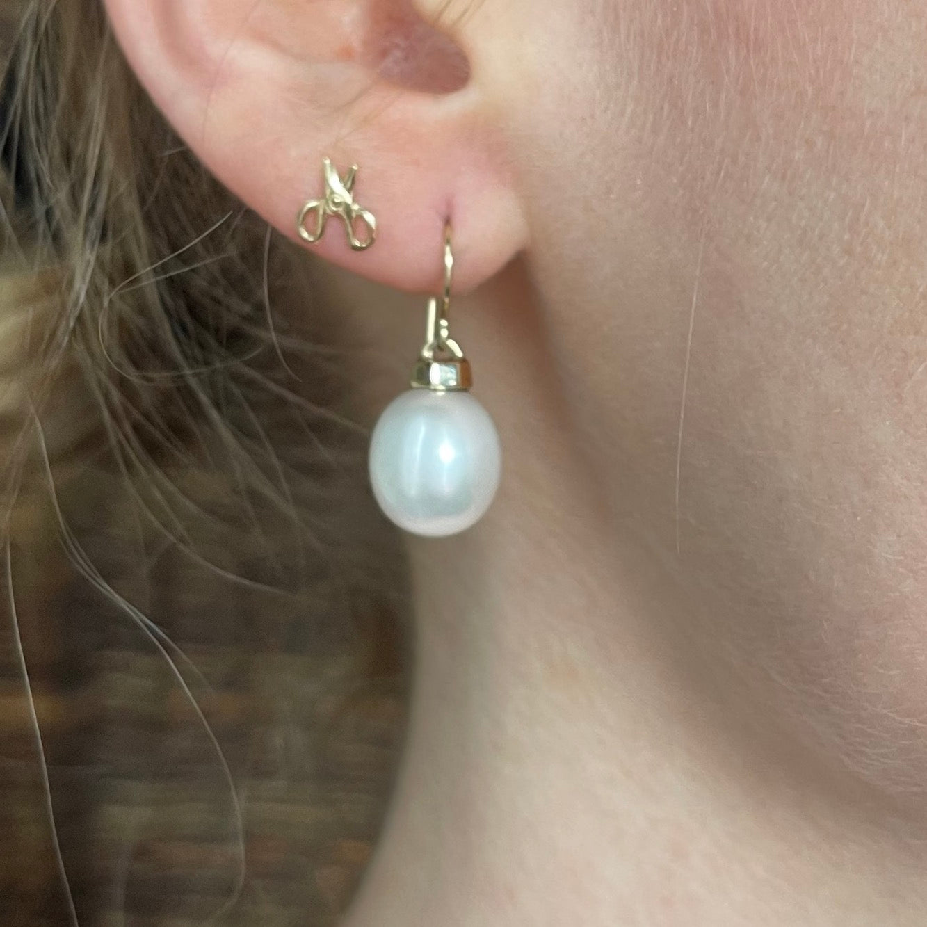 14K Gold Large Cultured Pearl Drop Earrings