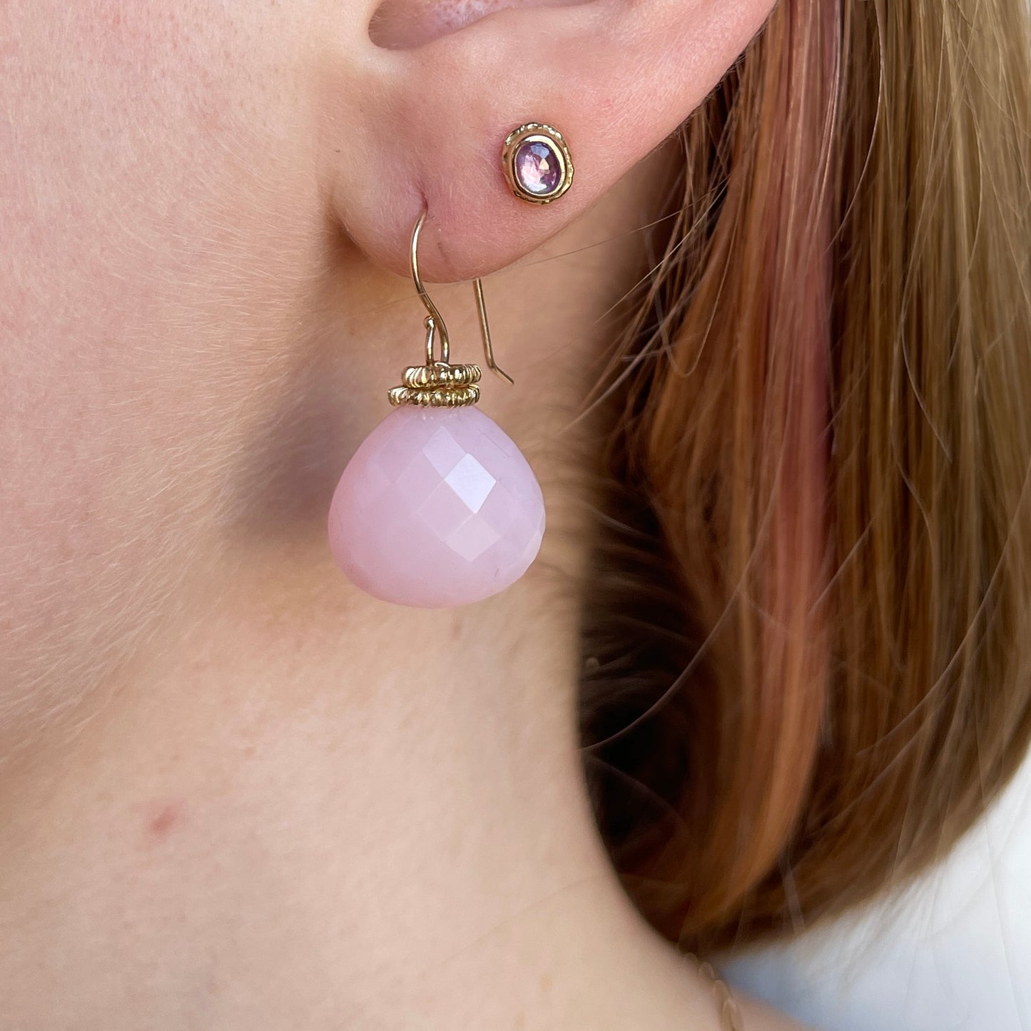 14K Gold Pink Peruvian Opal Earrings