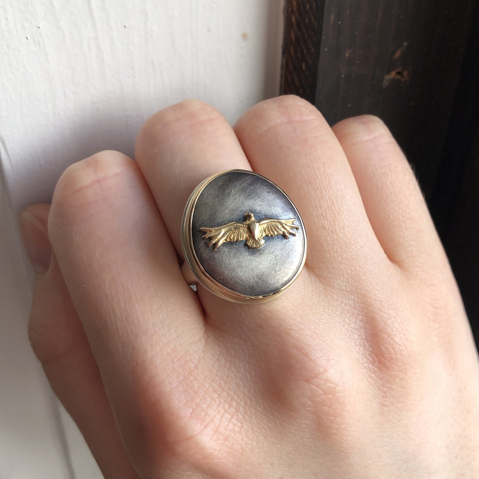 Sterling and 14K Gold Eagle Ring