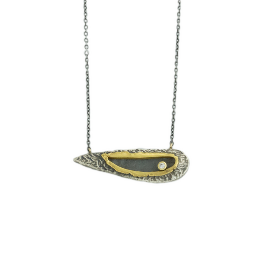 Oxidized Sterling & 22K Gold Diamond Domed Wing Necklace
