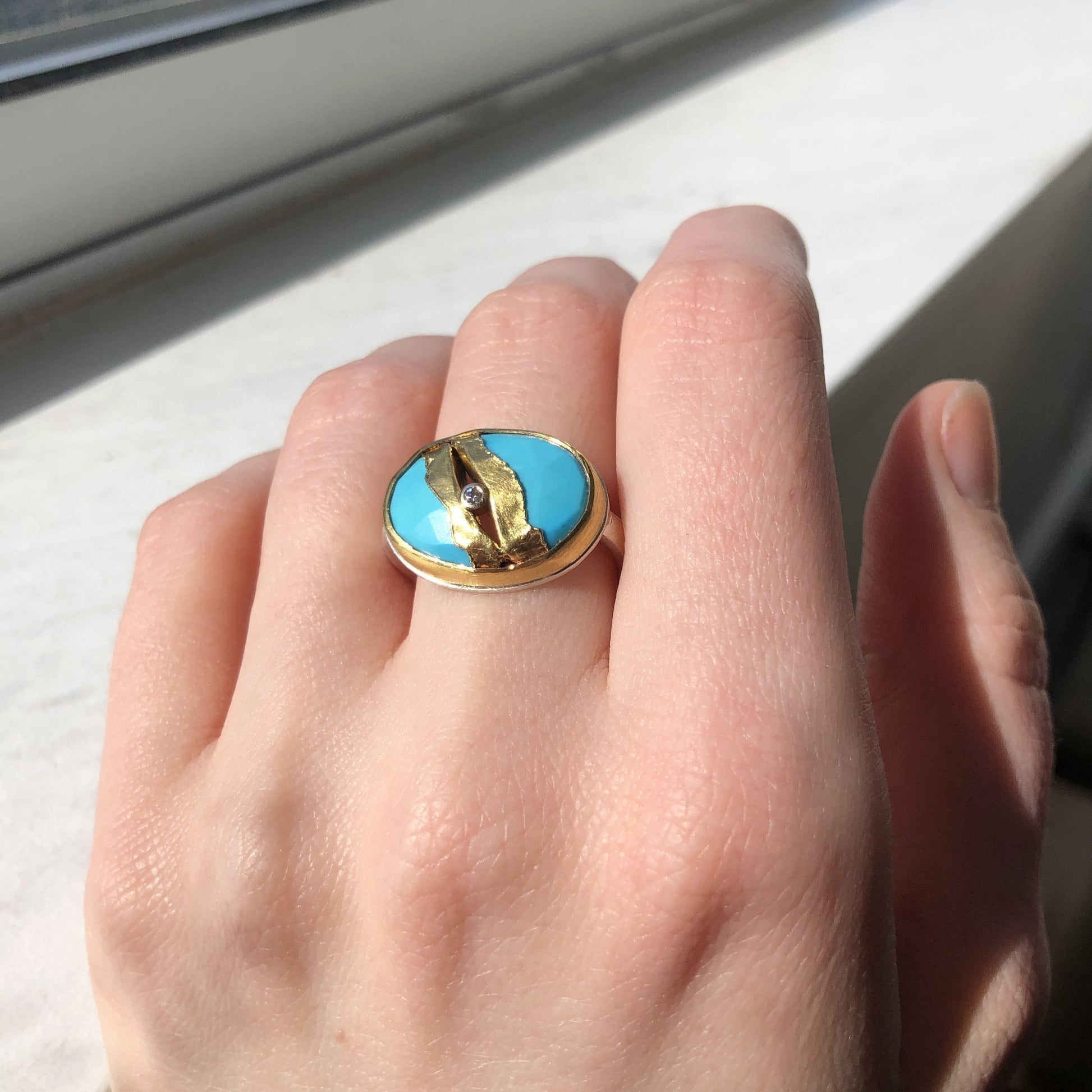 Sterling & 22K Golden Joinery Sleeping Beauty Turquoise Ring