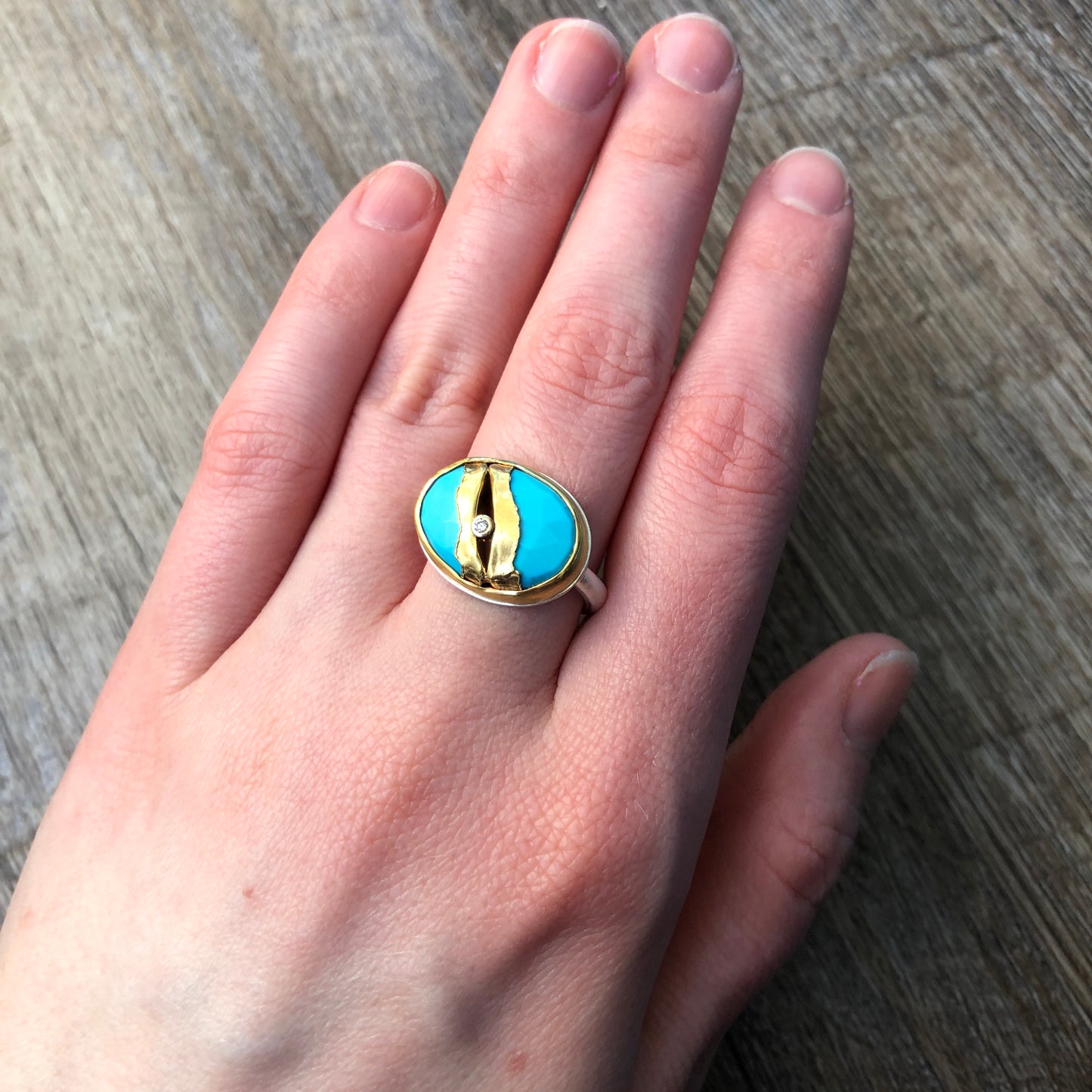 Sterling & 22K Golden Joinery Sleeping Beauty Turquoise Ring