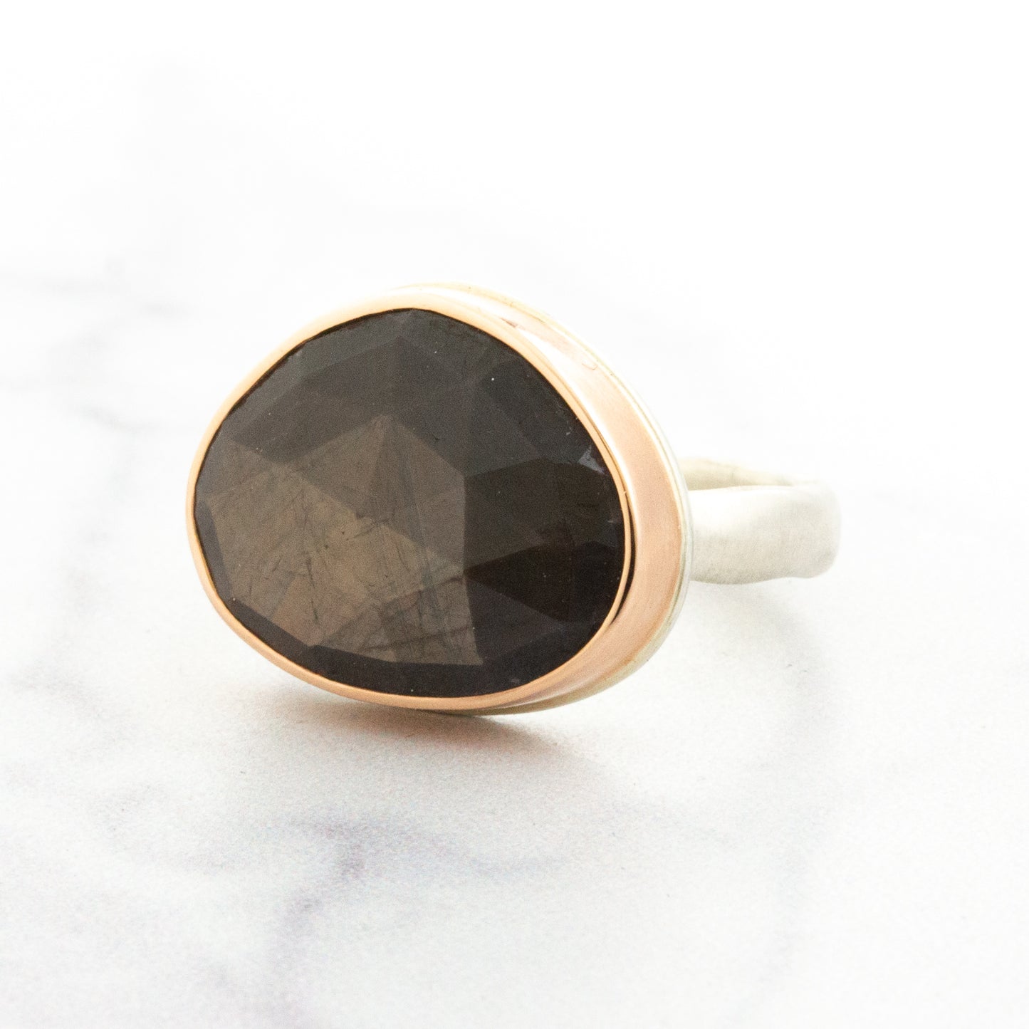 Sterling & 14K Rose Gold Brown Sapphire Ring