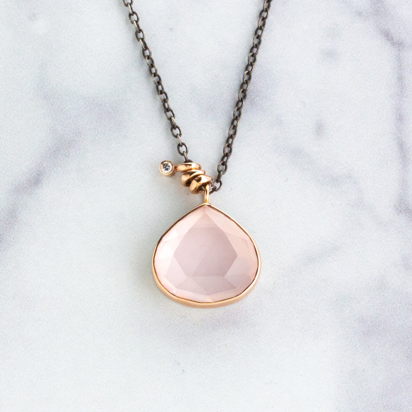 Oxidized Sterling & 14K Rose Gold Rose Quartz & Diamond Necklace