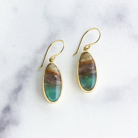 Sterling & 14K Gold Indonesian Blue Opal Earrings