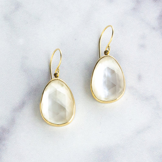 Sterling & 14K Gold Rock Crystal & Mother of Pearl Earrings
