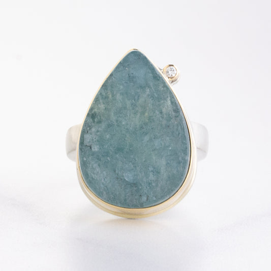 Sterling & 14K Gold Teardrop Aquamarine & Diamond Ring