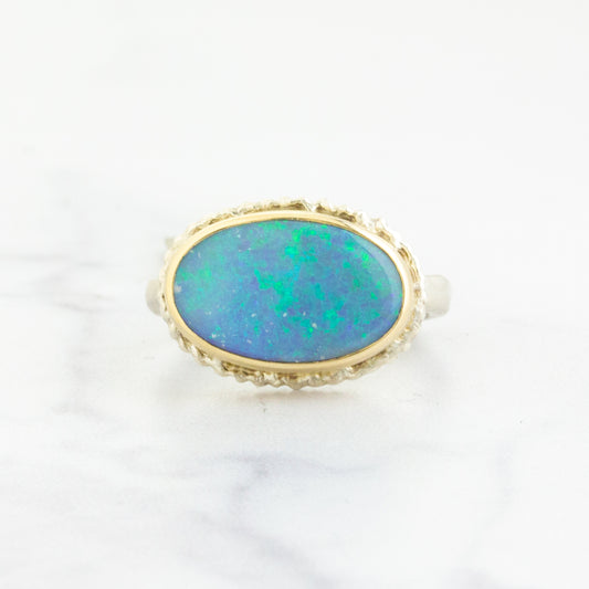 Sterling Lava Edge & 14K Gold Australian Black Opal Ring