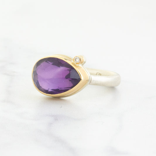 Sterling & 14K Gold Amethyst & Diamond Ring