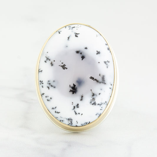 Sterling & 14K Gold Oval Dendritic Opal Ring