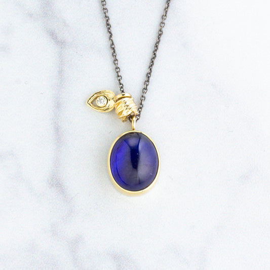 Oxidized Sterling & 14K Gold Blue Sapphire & Diamond Necklace