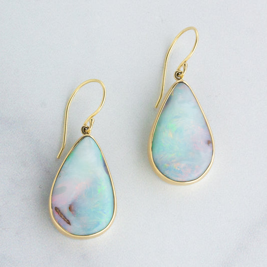 Sterling & 14K Gold Teardrop Boulder Opal Earrings