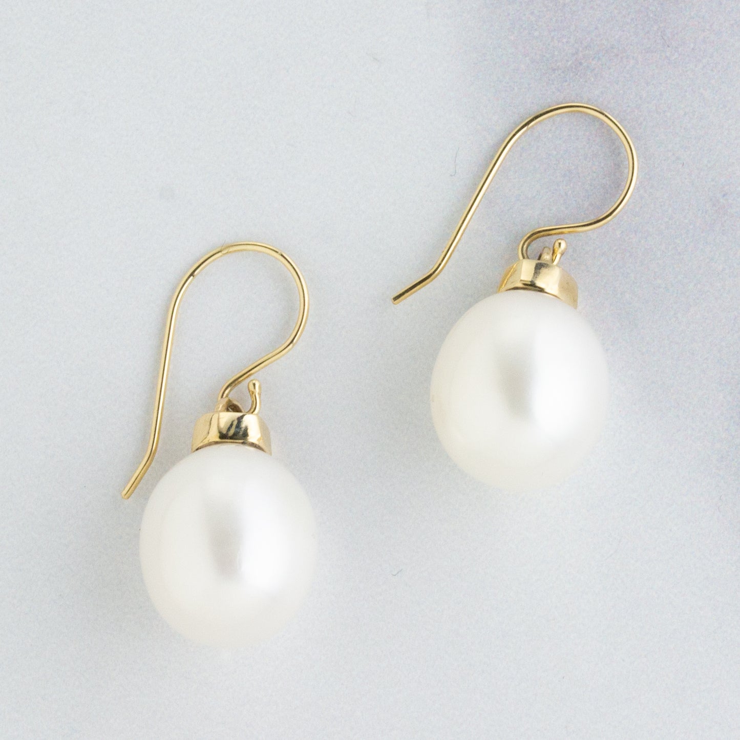 14K Gold Large Cultured Pearl Drop Earrings